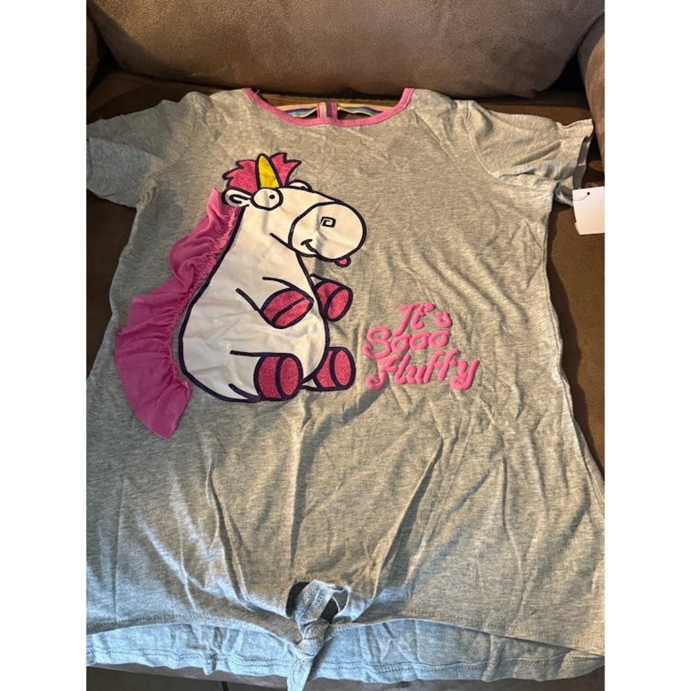 Universal Studios Despicable Me Agnes Unicorn Its Sooo Fluffy Tie Front Top S